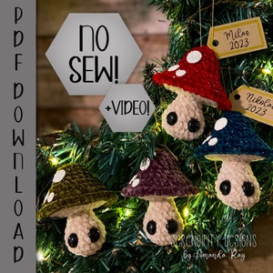 PDF No-Sew Mini Mushroom Ornament Keychain Beginner Easy Amigurumi Crochet Pattern ARSerendipityDesigns