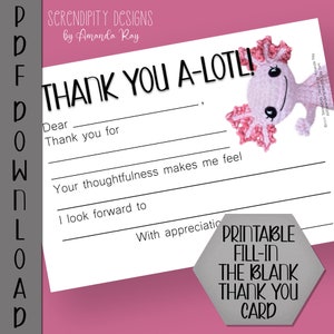 PDF Danksagung Karte für Kinder ARSerendipityDesigns