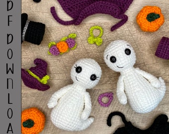 Patrón de amigurumi de fantasma amigable sin costuras en PDF de ARSerendipityDesigns