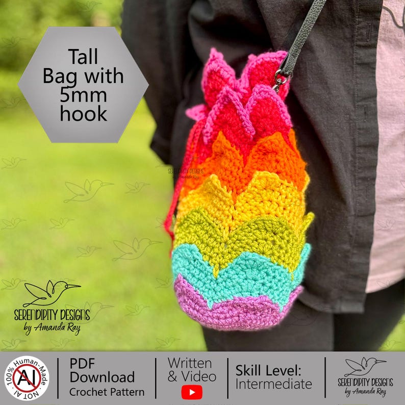 PDF + VIDEO Fireball Bag Crochet Pattern: DND Dice Pouch, Satchel, Crossbody Bag ARSerendipityDesigns image 11