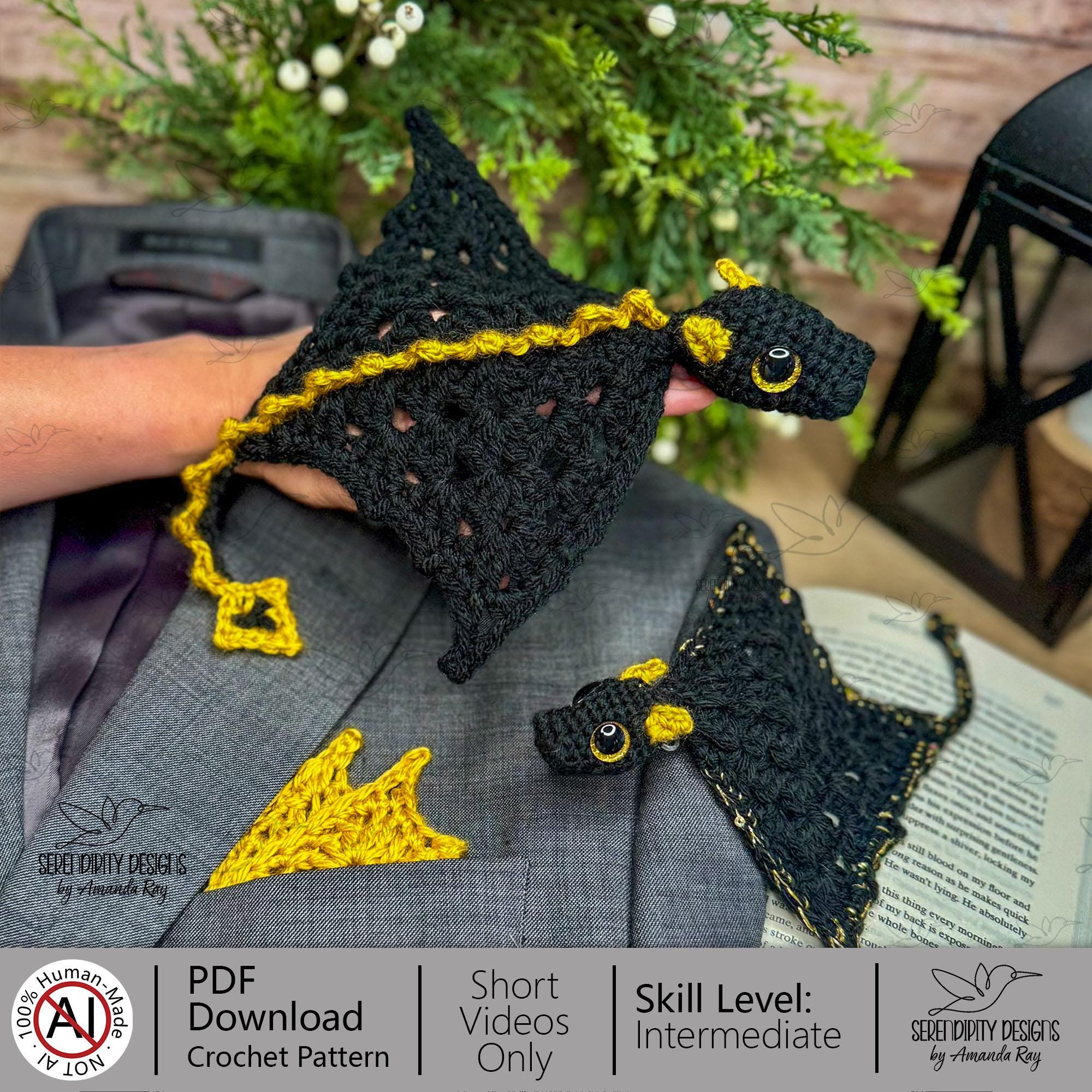 PDF Large Pocket Dragon Crochet Pattern: Adult Pocket Square, Glider, Toy, Bookmark, Snuggler ARSerendipityDesigns