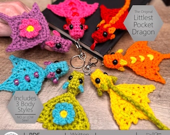 PDF + VIDEO Littlest Pocket Dragon Crochet Pattern: Bookmark, Keychain, Bag Charm, Ornament Surprise Egg, Market Tags ARSerendipityDesigns