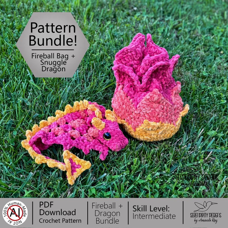 Patrón de ganchillo PDF + VIDEO Fireball Dragon Nap Time Bundle de ARSerendipityDesigns imagen 5