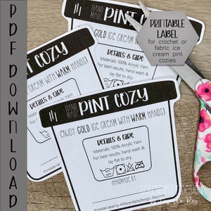 PDF Ice Cream Pint Cozy Label Tag Printable ARSerendipityDesigns