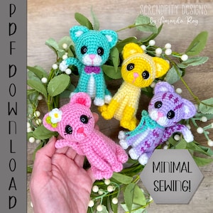 PDF Mini Sitting Cat Amigurumi Crochet Pattern (no-sew limbs & ears) ARSerendipityDesigns