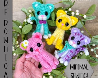 Schema PDF per mini gatto seduto amigurumi all'uncinetto (arti e orecchie senza cuciture) ARSerendipityDesigns