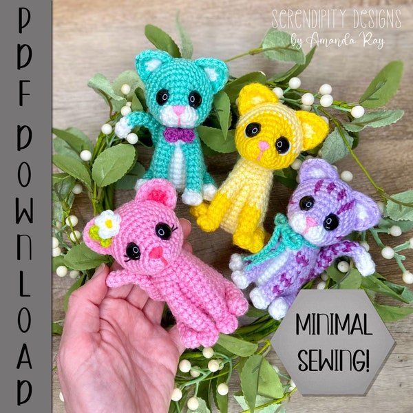 PDF Mini Sitting Cat Amigurumi Crochet Pattern (no-sew limbs & ears) ARSerendipityDesigns