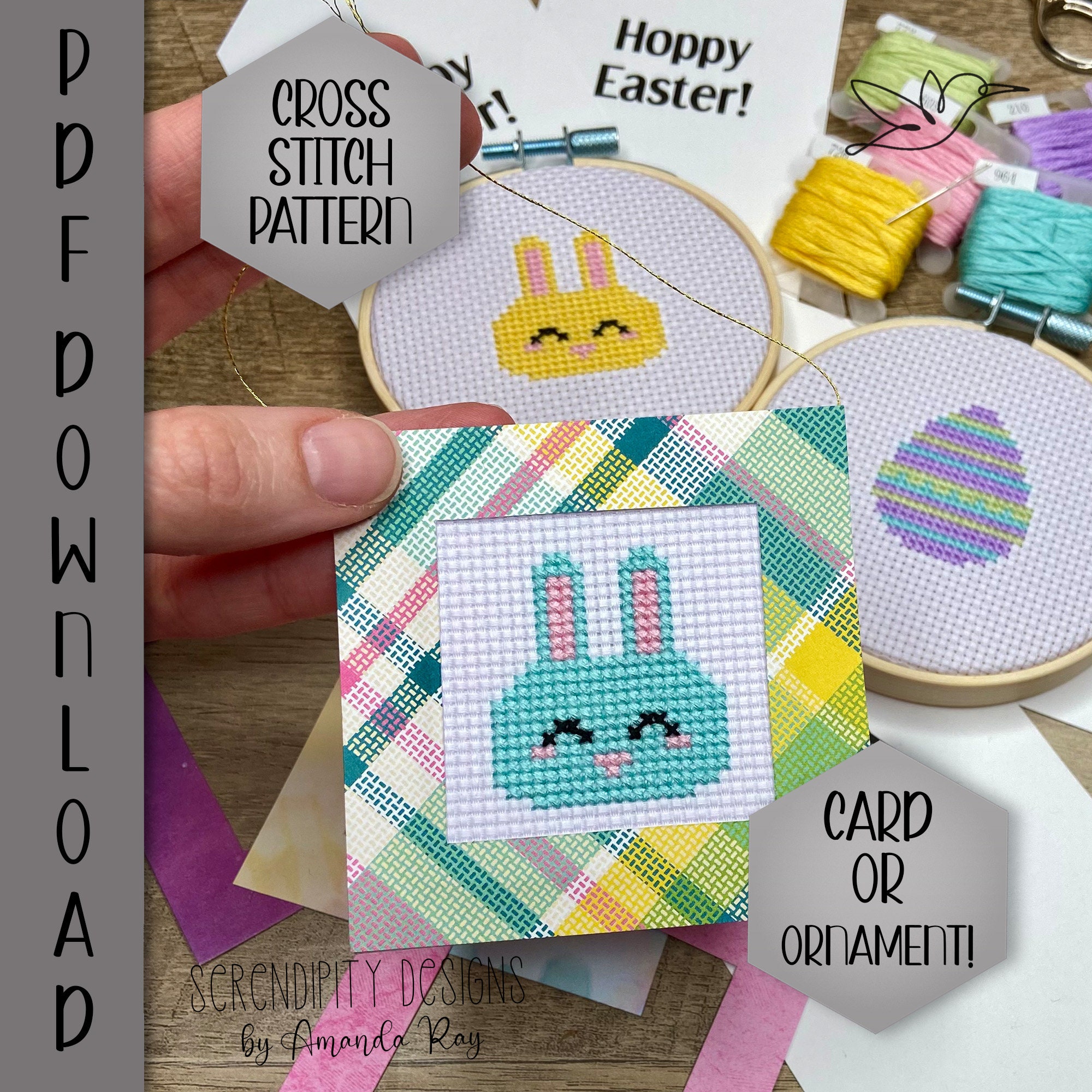 PDF Easter Bunny Egg Cross Stitch Pattern and Ornament Card Tutorial ...