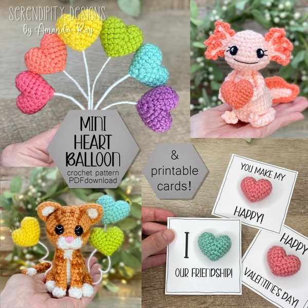 PDF No-Sew Mini 3D Heart Amigurumi Crochet Pattern and Printable Cards (animal pattern NOT included) ARSerendipityDesigns