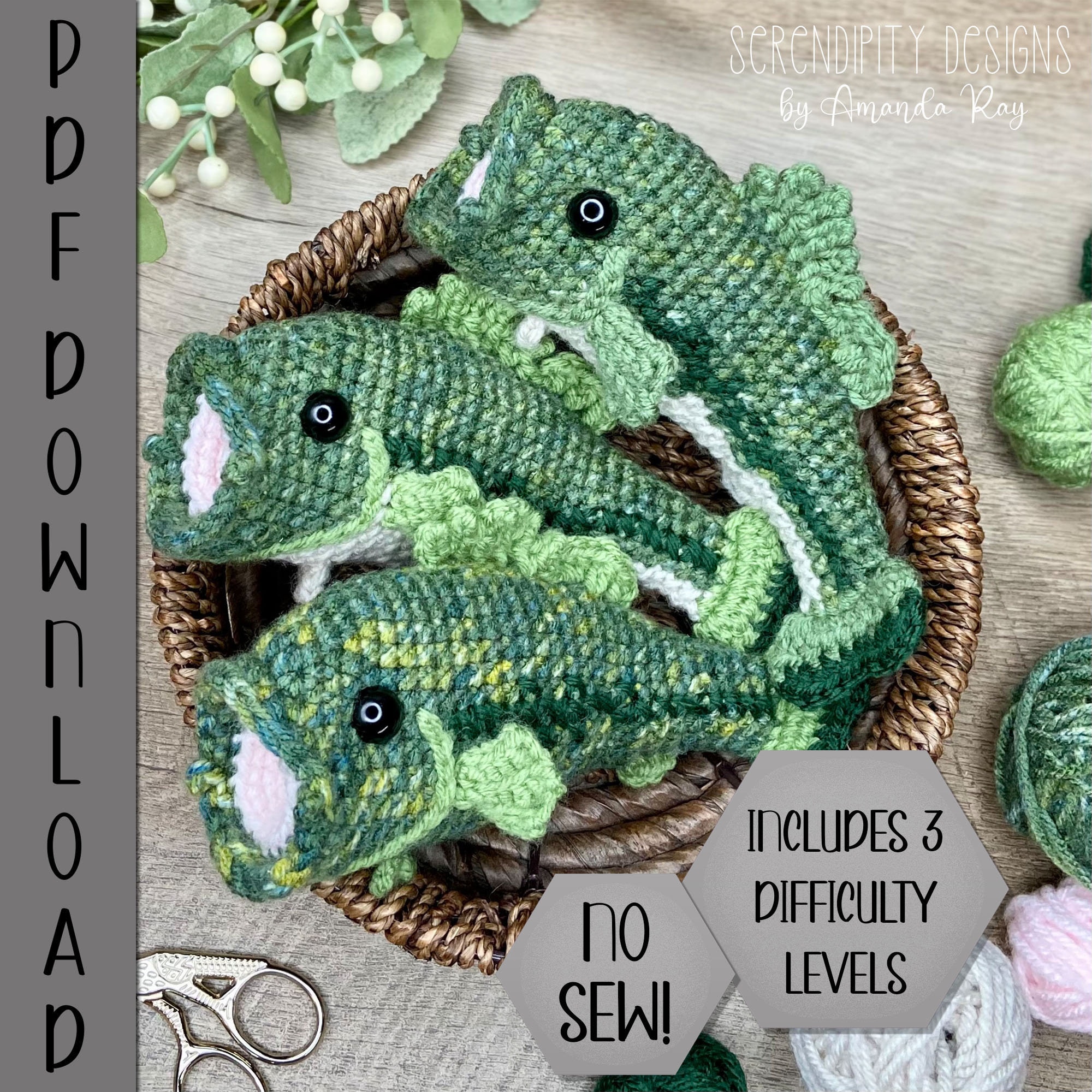 PDF Mini Largemouth Bass No-sew Amigurumi Crochet Pattern