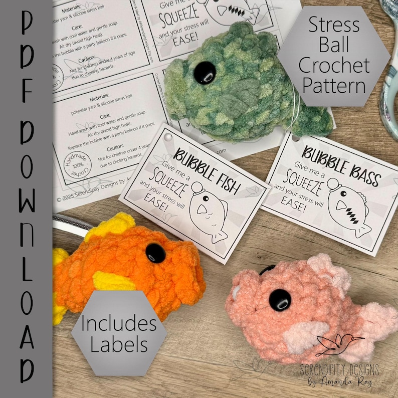 PDF Bubble Bass Fish Crochet Pattern Stress Ball Plush With Printable pdf-bubble-bass-fish-crochet-pattern-stress-ball-plush-with-printable