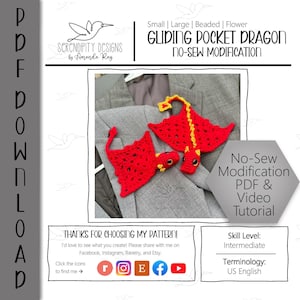 PDF No-Sew Modification for Small Large Beaded and Flower Pocket Dragons Crochet Pattern ARSerendipityDesigns