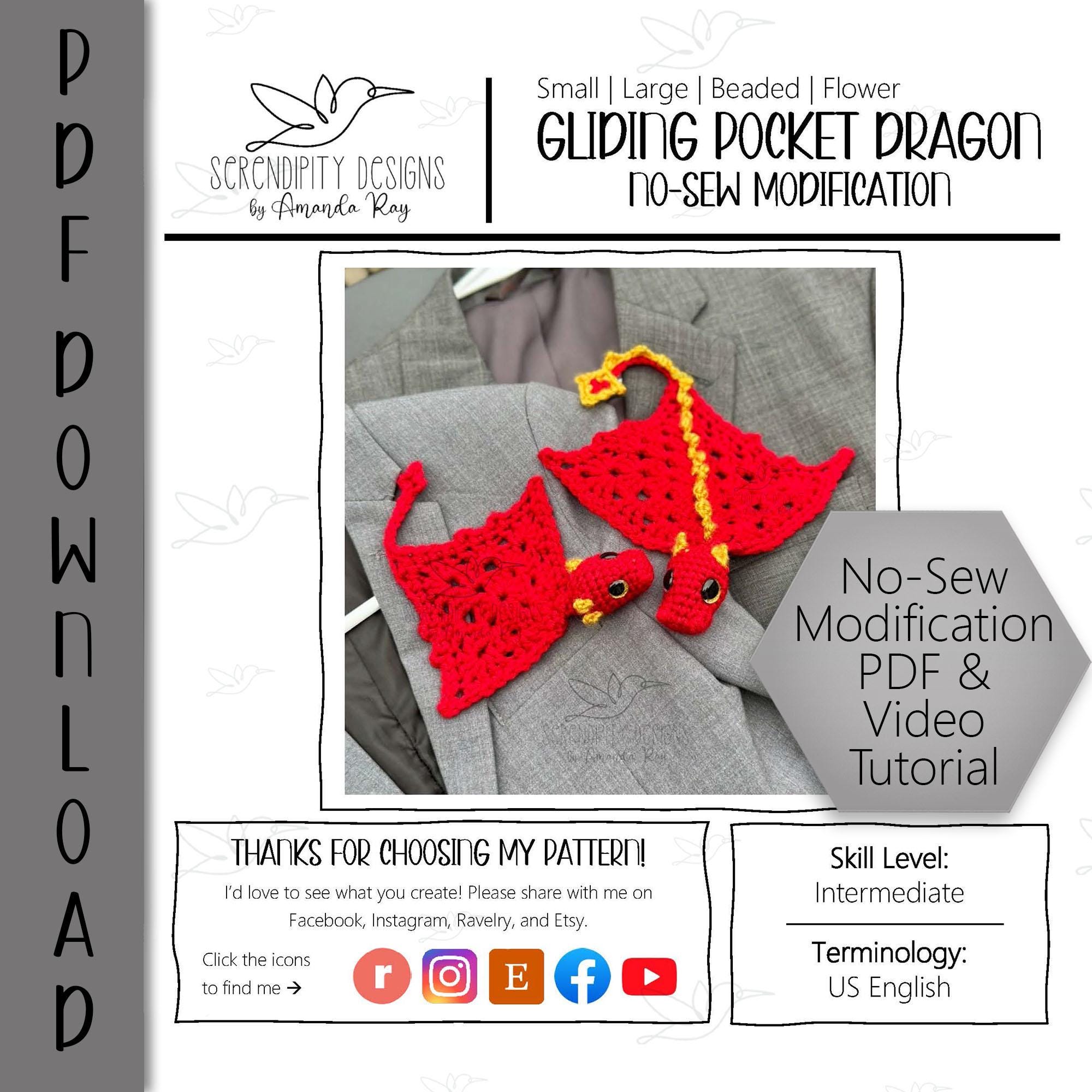 PDF No-Sew Modification for Small Large Beaded and Flower Pocket Dragons Crochet Pattern ARSerendipityDesigns
