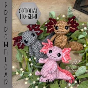 PDF Mini Sitting Axolotl Mudpuppy Wild Axolotl Optional No Sew Crochet Amigurumi Pattern Tutorial ARSerendipityDesigns