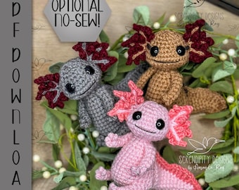 PDF Mini Sitzende Axolotl Schlammpuppy Wild Axolotl Optional Nein Sew Häkeln Amigurumi Pattern Anleitung ARSerendipityDesigns