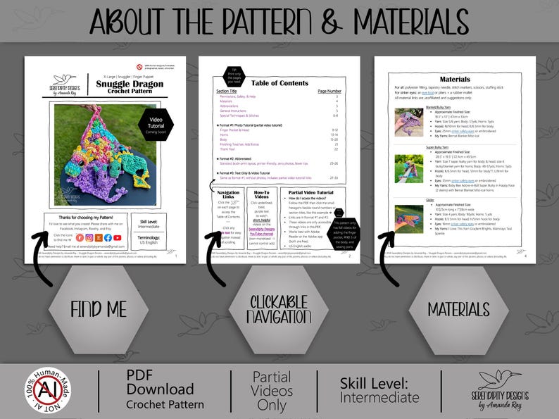 Patrón de ganchillo PDF + VIDEO Fireball Dragon Nap Time Bundle de ARSerendipityDesigns imagen 8