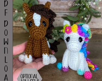 PDF Mini Pferd Einhorn Esel Alicorn Pegasus Amigurumi Häkelanleitung (optional Glieder & Ohren ohne nähen) ARSerendipityDesigns