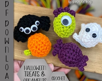 PDF No Sew Halloween Treats School Handouts Ornament Keychain Easy Beginner Crochet Pattern ARSerendipityDesigns