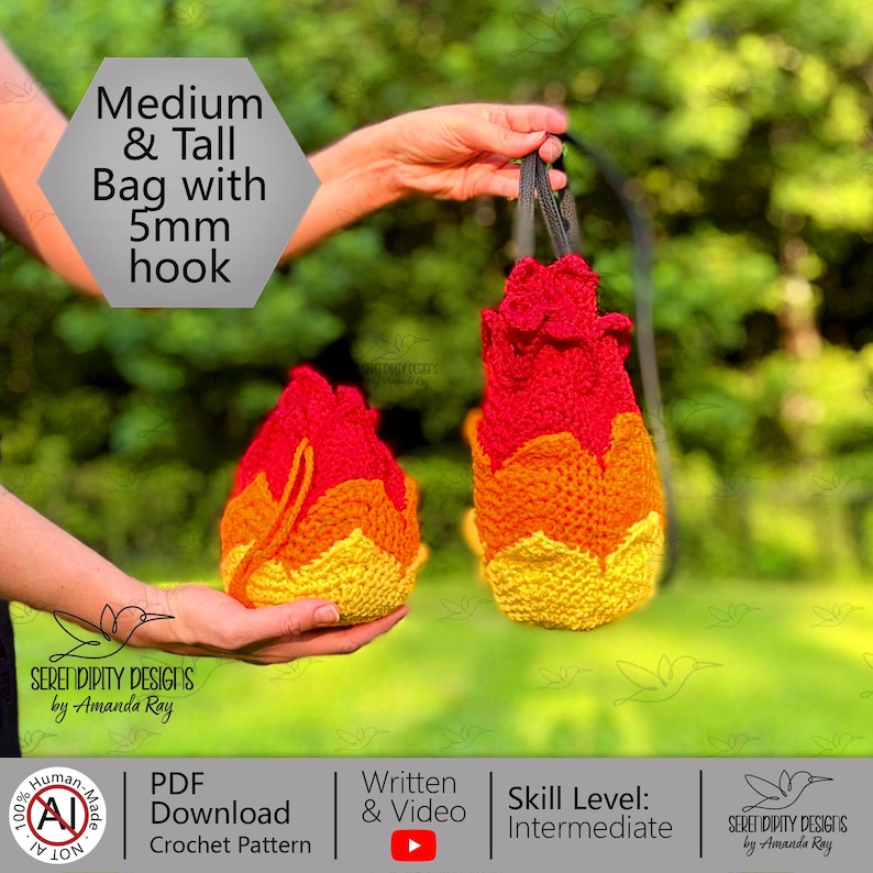 PDF + VIDEO Fireball Bag Crochet Pattern: DND Dice Pouch, Satchel, Crossbody Bag ARSerendipityDesigns image 6