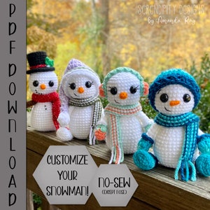 PDF Mini Friendly Snowman Amigurumi Crochet Pattern (optional No-Sew except for nose) ARSerendipityDesigns