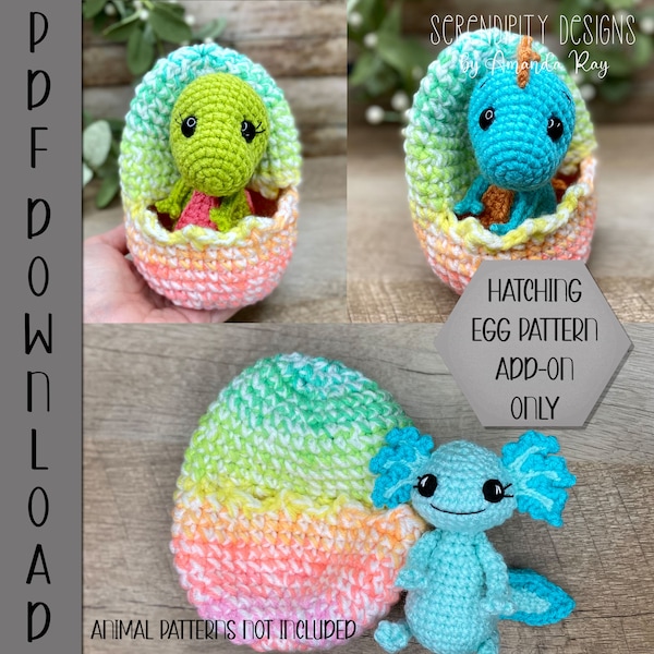 PDF No-Sew Hatching Egg Amigurumi Crochet Pattern (animal pattern NOT included) ARSerendipityDesigns