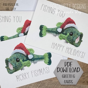 Holiday Largemouth Bass PDF Printable Greeting Cards ARSerendipityDesigns