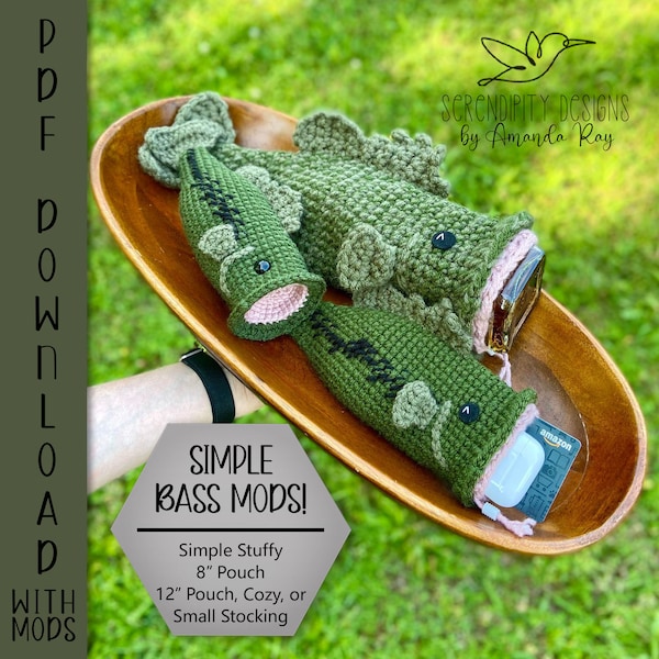 PDF Largemouth Bass Fish Crochet Pattern: Pouch, Bag, Stuffy, Wine or Liquor Cozy, Amigurumi ARSerendipityDesigns