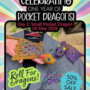 PDF + VIDEO  Small Pocket Dragon Crochet Pattern: Pocket Square, Glider, Toy, Coaster ARSerendipityDesigns