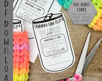PDF Skinny Can Cozy Label Tag Printable ARSerendipityDesigns
