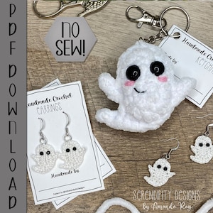 PDF Mini Ghost Earrings Keychain NO SEW Amigurumi Crochet Pattern ARSerendipityDesigns