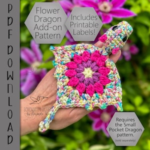 PDF Flower Body Add-On Small Pocket Dragon Coaster Crochet Pattern ARSerendipityDesigns