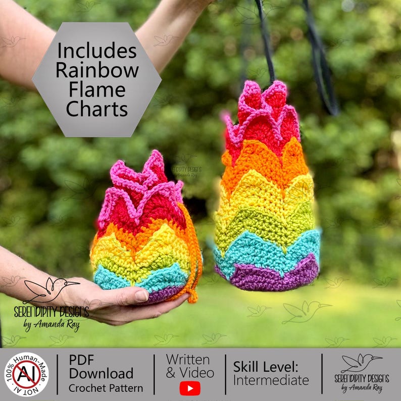 PDF + VIDEO Fireball Bag Crochet Pattern: DND Dice Pouch, Satchel, Crossbody Bag ARSerendipityDesigns image 8