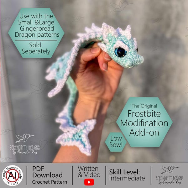 PDF + VIDEO Modification Frostbite Fierce Lava Pocket Dragon Crochet Pattern ARSerendipityDesigns