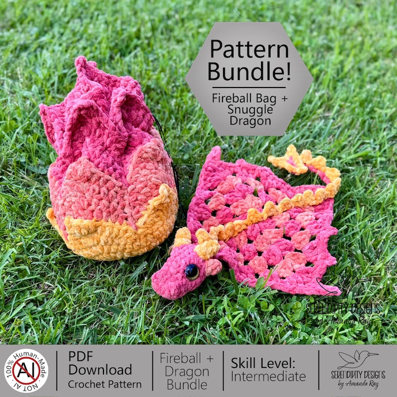Patrón de ganchillo PDF + VIDEO Fireball Dragon Nap Time Bundle de ARSerendipityDesigns imagen 4