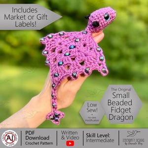 PDF + VIDEO Small Beaded Fidget Pocket Dragon Crochet Pattern: Fidget Toy, Glider, Valentines  ARSerendipityDesigns