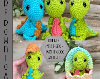PDF Mini T-Rex + Brutei Bundle Amigurumi Häkelanleitung (optional No-Sew Gliedmaßen) ARSerendipityDesigns
