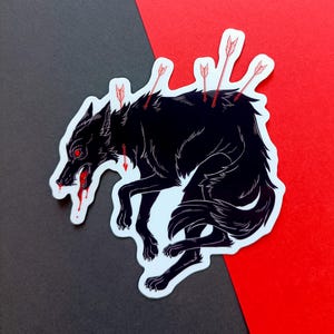 Pegatina de lobo negro con flechas rojas / Vinilo impermeable para decoración gótica