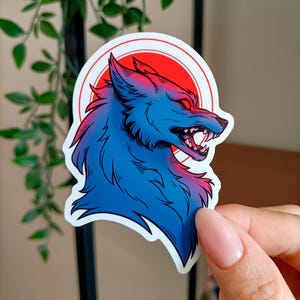 Tête d'autocollant loup coloré | Sticker imperméable pour une décoration gothique, parfait pour votre ordinateur portable, votre bouteille d'eau, votre carnet ou votre agenda !