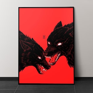 Lámina de lobos / Arte mural gótico para una decoración espeluznante / Póster de perro
