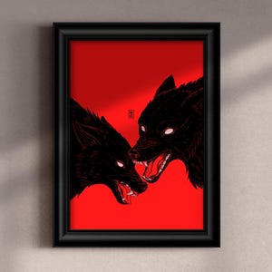 Wolves art print | Gothic wall art for spooky decor | Dog poster