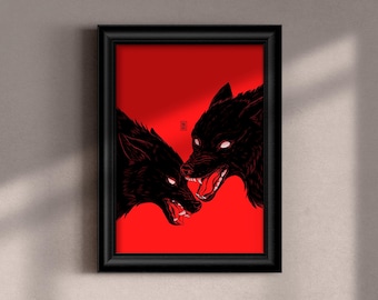 Lámina de lobos / Arte mural gótico para una decoración espeluznante / Póster de perro
