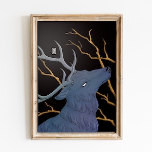 Deer art print | Moody wall art for dark academia decor