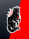 Black wolf sticker with red swords | Goth sticker for water bottles, laptops, journals, and more product logo