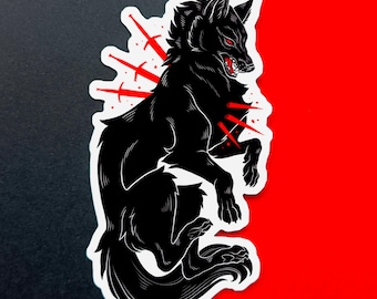 Black wolf sticker with red swords | Goth sticker for water bottles, laptops, journals, and more