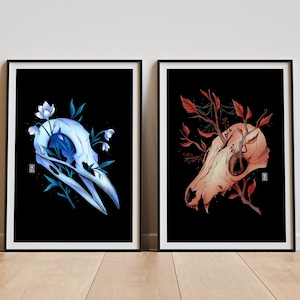 Set di stampe artistiche con teschi di animali / Arte murale gotica per un arredamento dark academy (-15% di sconto ordinando entrambi)