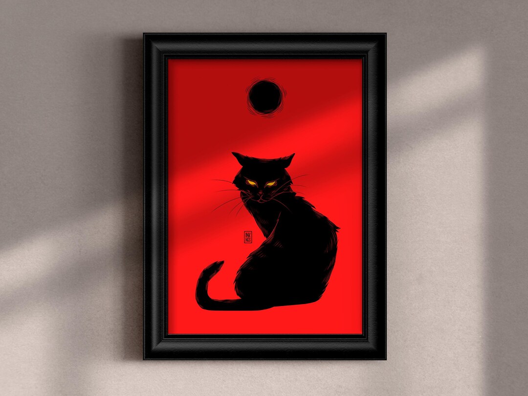 Cat Poster | Black Cat Spooky Wall Art for Gothic Decor | Cat Art Print ...