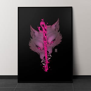 Wolf head art print | Spooky wall art for goth home decor
