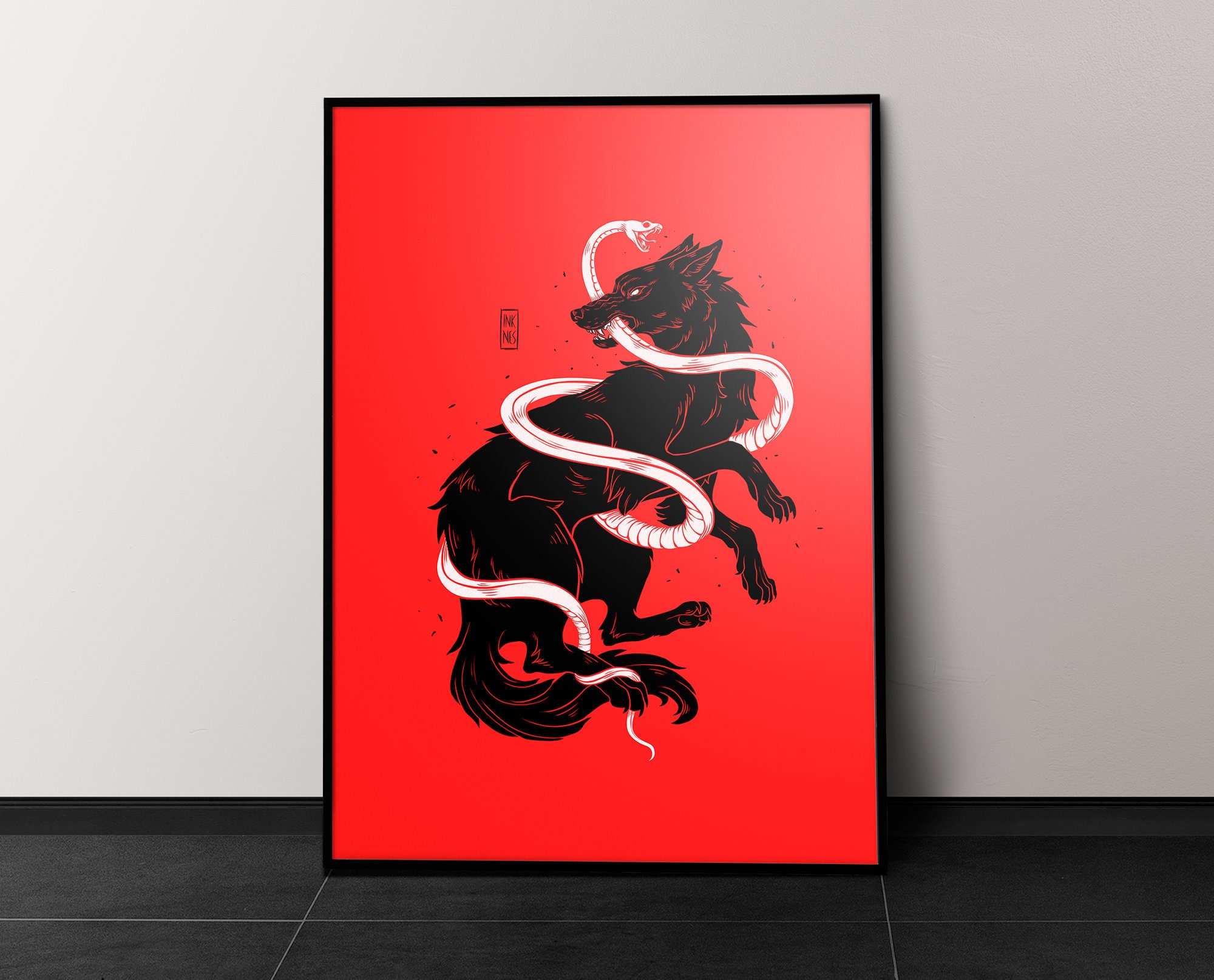 Black Wolf & White Snake Wolf Wall Art Gothic Home Decor Etsy