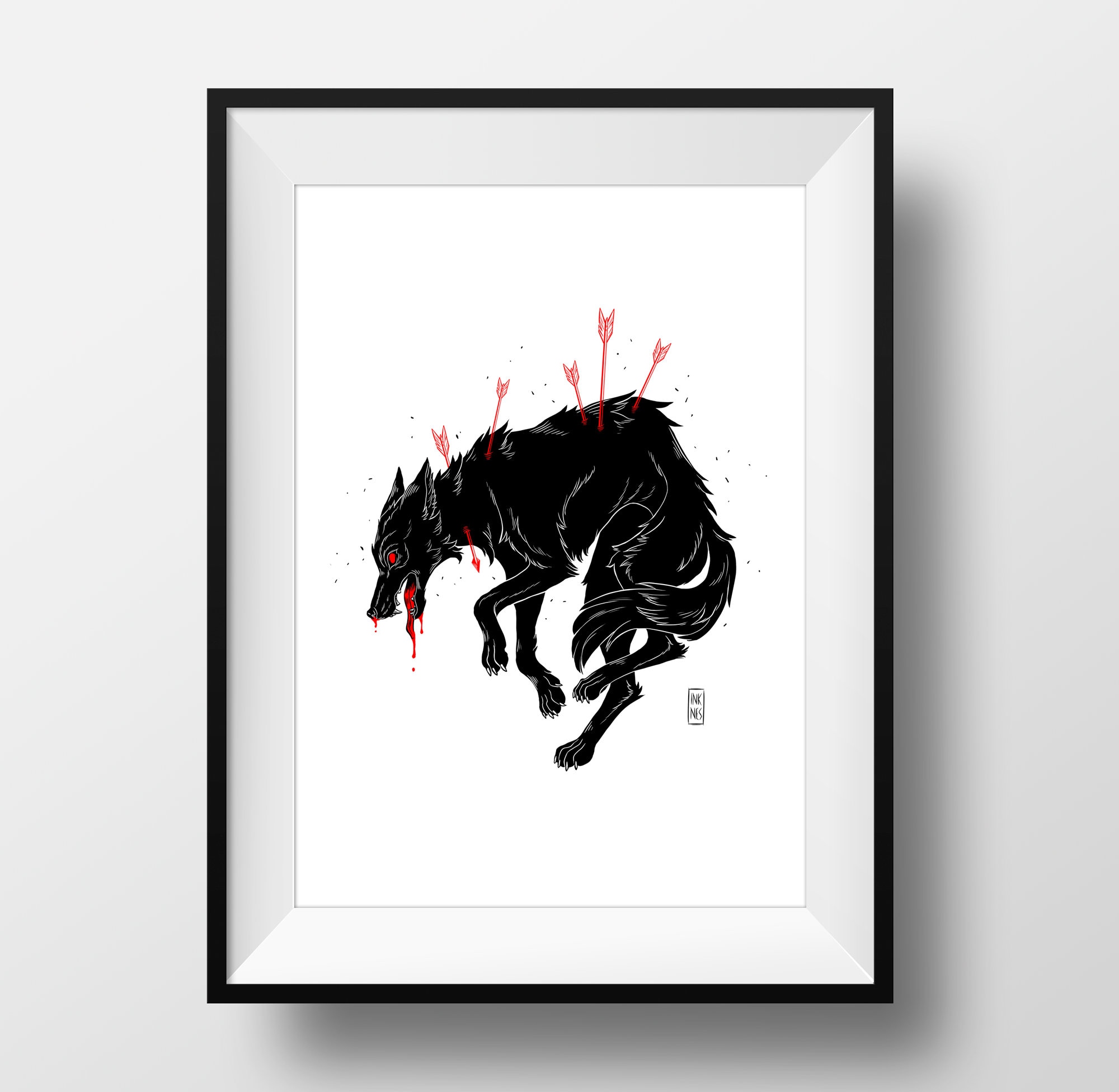 Black Wolf Red Arrows Wolf Drawing Animal Wall Decor - Etsy UK