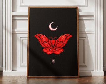 Lámina de polilla, decoración de brujas / Arte de pared melancólico para decoración de estilo cottagecore oscuro o academia oscura